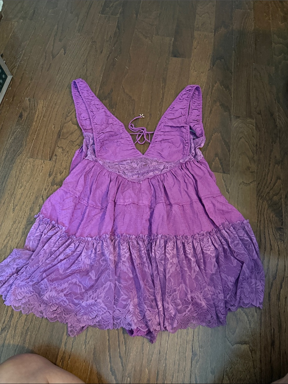 Purple Lace Trim Mini Dress